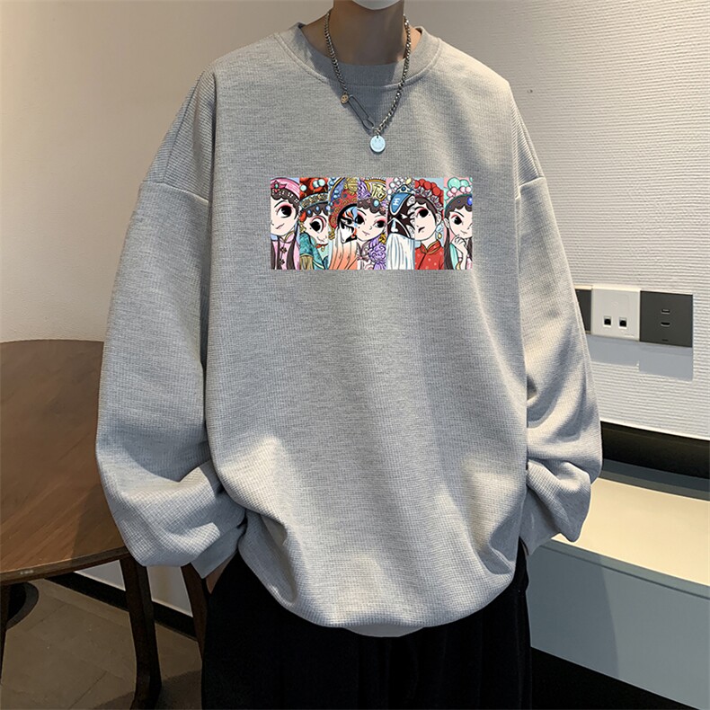 华夫格卫衣圆领卫衣男大码长袖t恤男外套HW76250-P30加绒款-P40,男装卫衣,电商A040