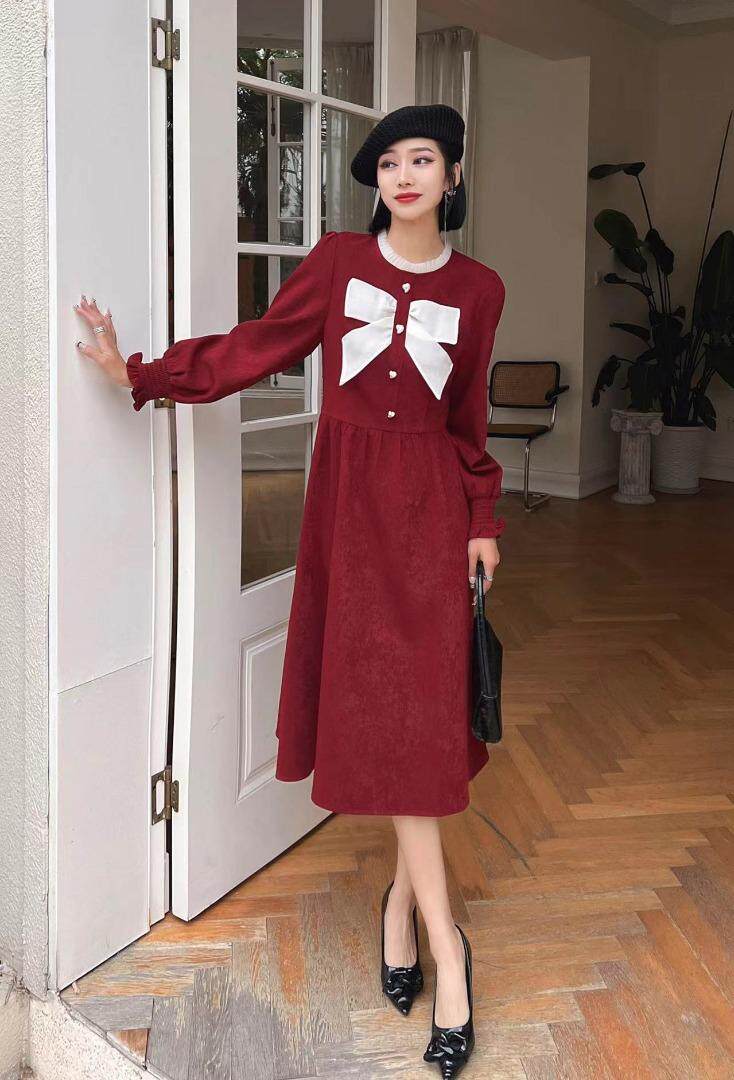 蝴蝶结连衣裙，两色、三个尺码，女装连衣裙，依柏璐(1F)