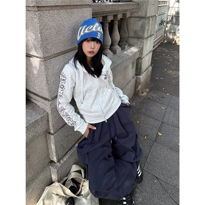 百搭慵懒松紧腰抽绳多口袋休闲裤男女新款潮流阔腿裤LN13388-P56,男装休闲裤,星座1008
