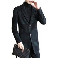 秋冬男士商务西装领休闲时尚毛呢大衣中长款风衣格子外套N10，男装毛呢大衣，电商B226-2（原B217-2）