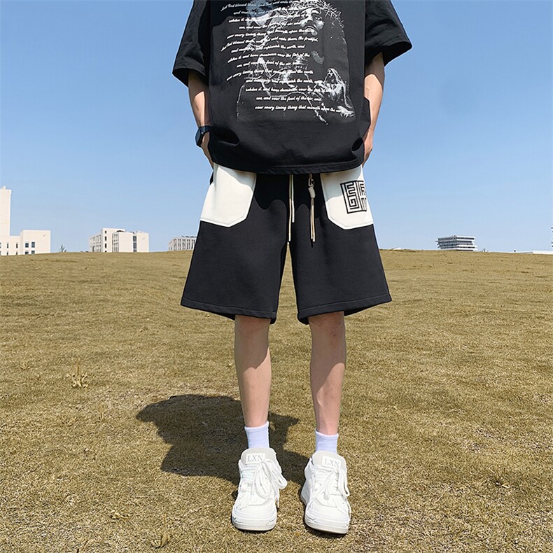 抖音品质50棉刺绣撞色短裤五分裤休闲运动裤313A-1-NK120-P45控58,男装休闲裤,星座808A-1