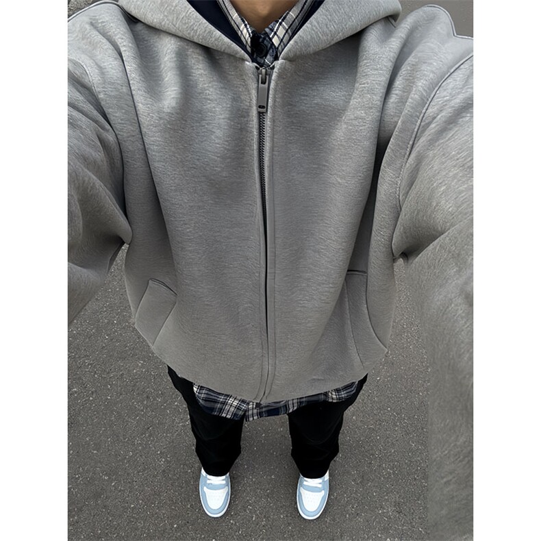 抖音得物高品质二开25秋冬美式重磅宽松结构双面连帽卫衣外套W68，男装卫衣，电商A486