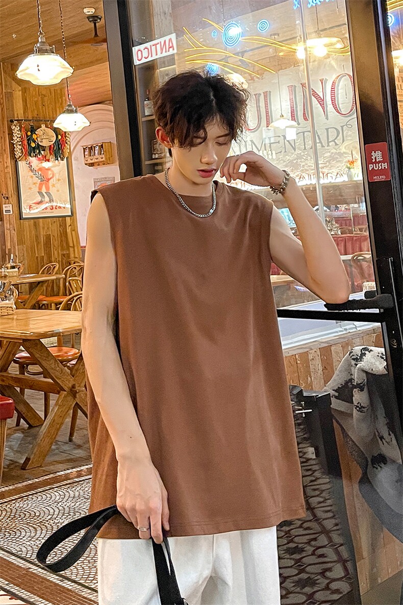 宽松无袖设计夏季叠穿百搭上衣韩系松弛感圆领背心HY48TP13,男装背心/马甲,电商A102B