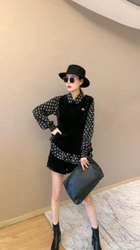 春季新款，D字仿真丝衬衣三件套裤，女装，东洋天堂之花