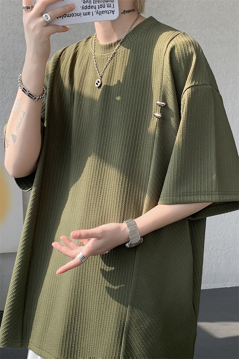 超大码金属标手工设计肌理感短袖T恤8XL-M垂感冰丝半袖DX1220/P38,男装T恤,电商B238
