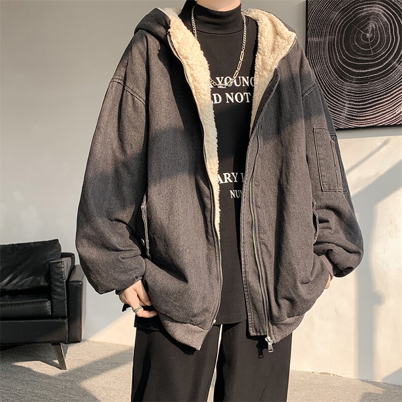 控价158牛仔棉衣男大码加绒羊羔绒牛仔棉服男棉袄NM53427-P140,男装棉衣,电商A040