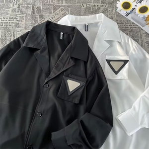 设计古巴领垫肩衬衫男士春秋小众复古痞帅垂感免烫衬衣806/P40图片