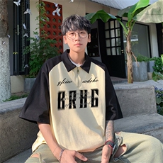 港风重磅全棉撞色插肩袖polo衫短袖男T恤GP3184-P45控78，男装T恤，电商B370