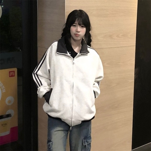 抖音得物高品质 美式高街重磅结构设计拼接织带立领卫衣外套 CM42图片