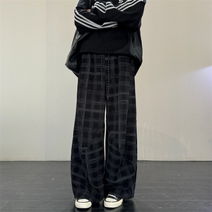 黑白格子裤男秋季慵懒风垂感美式复古休闲裤子B381-2/103/P45图片
