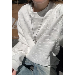 格子肌理感卫衣男春秋季美式重磅oversize港风高级感休闲套头衣服图片