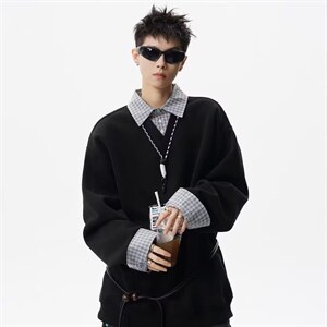 【XZ1112-1现货】卫衣假两件长袖衫翻领 P46 YW11，男装卫衣，星座1112-1