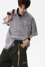 CS1151-特批40控78夏季新款男女格子短袖大码男衬衫（带配件），男装T恤，电商A059