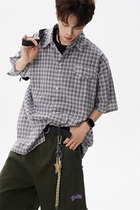 CS1151-特批40控78 夏季新款男女格子短袖大码男衬衫（带配件）图片