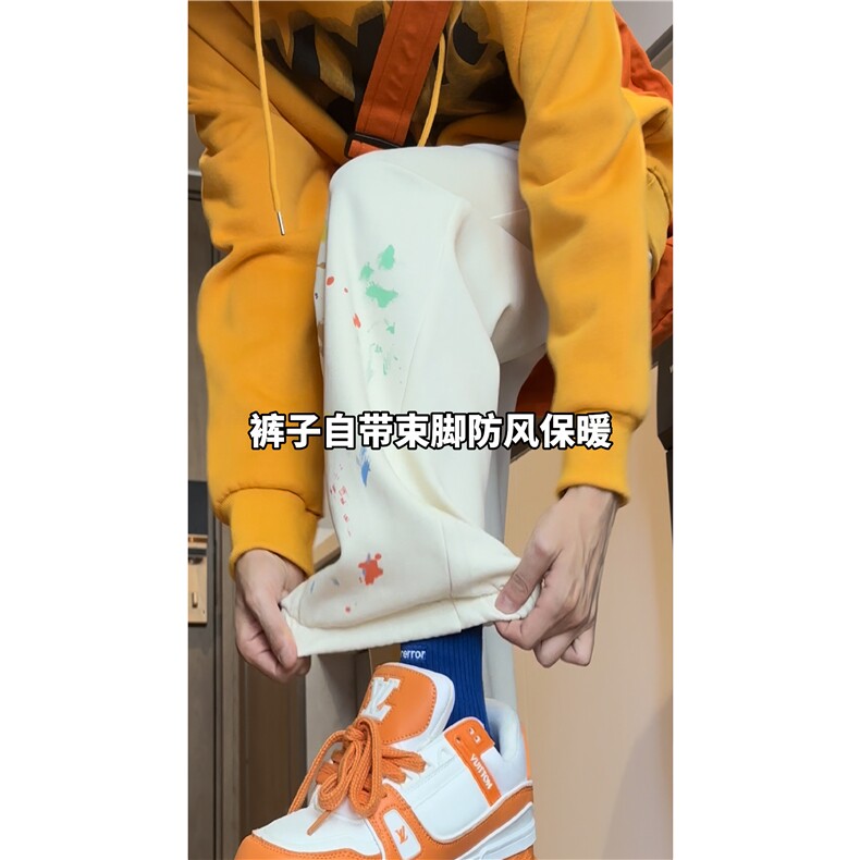 2024INS港风新款束脚卫裤泼墨印花宽松休闲裤B315-K23431-p50控78,男装休闲裤,电商B315