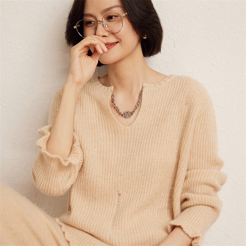 羊绒衫女加厚亲肤山羊绒毛衣内搭针织衫打底衫,女装羊绒衫,五色羊羊绒