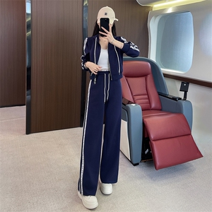 时尚休闲运动套装女春新款洋气减龄气质拉链连帽卫衣阔腿裤两件套图片
