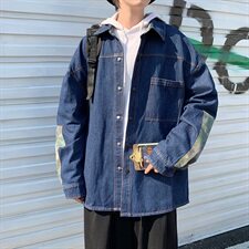 港风秋冬款男牛仔夹克迷彩拼接潮宽松休闲外套JK002P60，男装夹克，星座1013-1