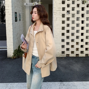 卡其色休闲风衣外套女2025年秋季新款韩版宽松显瘦小个子翻领大衣图片