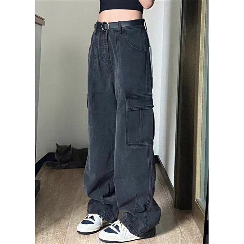 直筒工装牛仔裤女2025新款hiphop高腰宽松拖地阔腿裤子KA1092,男装牛仔裤,星座1116A（原606A-3）