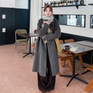 灰色慵懒风翻领双面羊绒大衣女2025冬新款高级感宽松气质毛呢外套图片