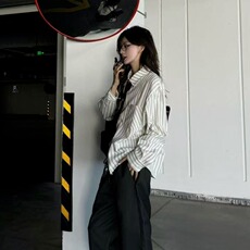 法式条纹长袖衬衫男女2025秋新款设计感慵懒宽松小个子衬衣叠穿，男装衬衫，星座506A