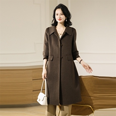 2025百搭时尚长款系扣翻领大衣，女装毛呢外套，贝源羊绒