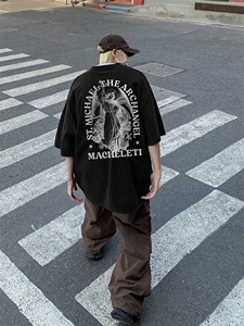 wassup happy酒红色国潮短袖t恤男夏季薄款潮流青少年休闲五分袖图片