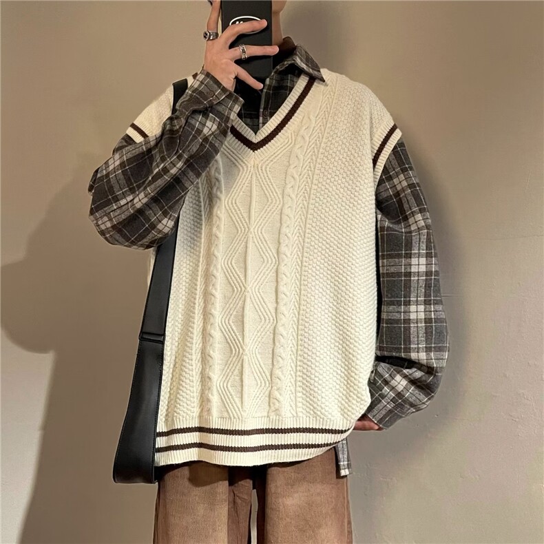 春秋款打底毛衣背心男V领ins时尚潮牌美式针织衫马甲MY0146-P43，男装背心/马甲，星座308B-2