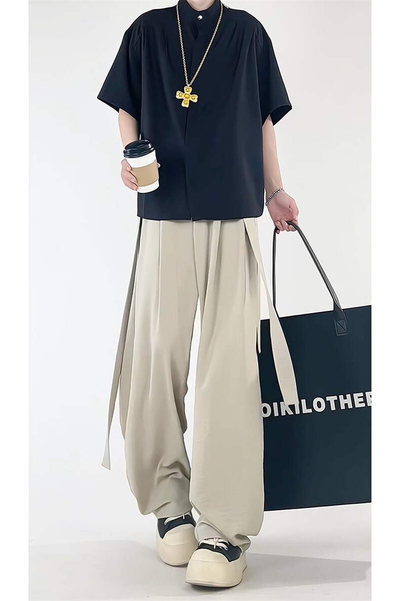 A2065TP45控68-夏季新款2025美式飘带设计感冰丝男垂感休闲裤子,男装休闲裤,电商B241