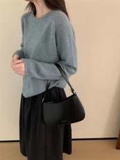 欧货高端圆领女秋冬宽松慵懒针织加厚软糯打底衫毛衣，女装针织衫/毛衣，半城羊绒