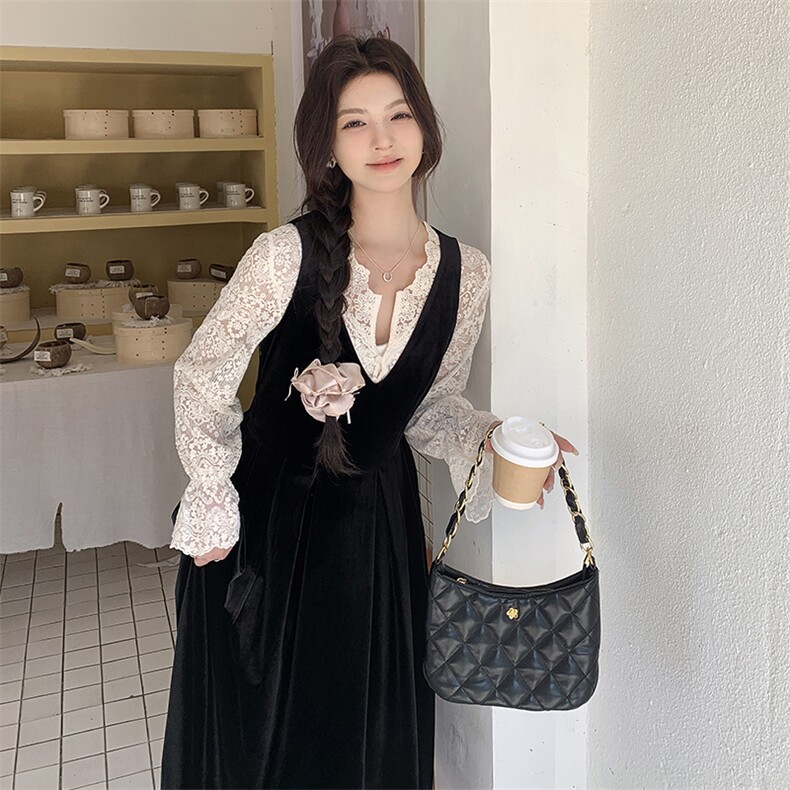 新品2025春装丝绒高级感连衣裙2C167-810-P125-K188,女装连衣裙,2C167
