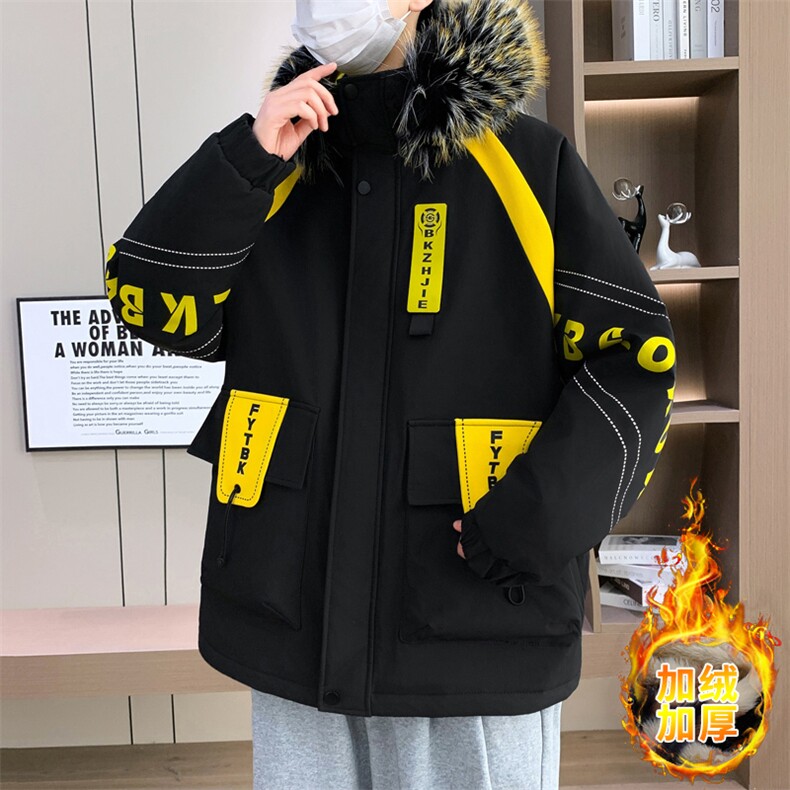 港风加绒夹克男外套青年冬季加厚连帽大毛领保暖棉衣男L8757-P98,男装夹克,星座310B-3