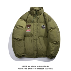 白鸭绒白底潮流小熊印花宽松百搭保暖立领羽绒服YR229P195控258，男装羽绒服，电商A247-1