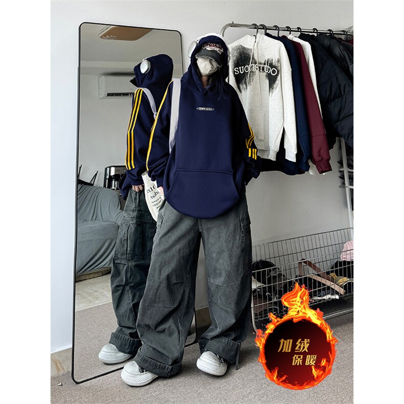 抖音得物供货提供视频秋冬重磅美式宽松织带连帽卫衣2309,男装卫衣,电商A486