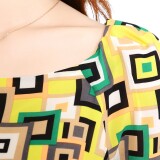 时尚彩色几何图案雪纺衫宽松显瘦短袖上衣，女装蕾丝衫/雪纺衫，雪樱依海