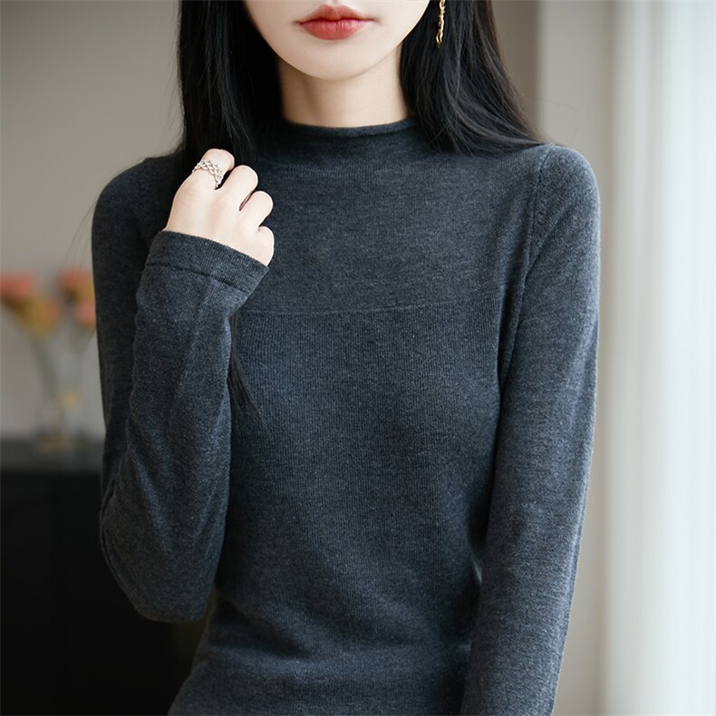 新款纯色圆领针织长袖套头上衣女时尚休闲,针织衫/毛衣,皓宇羊绒