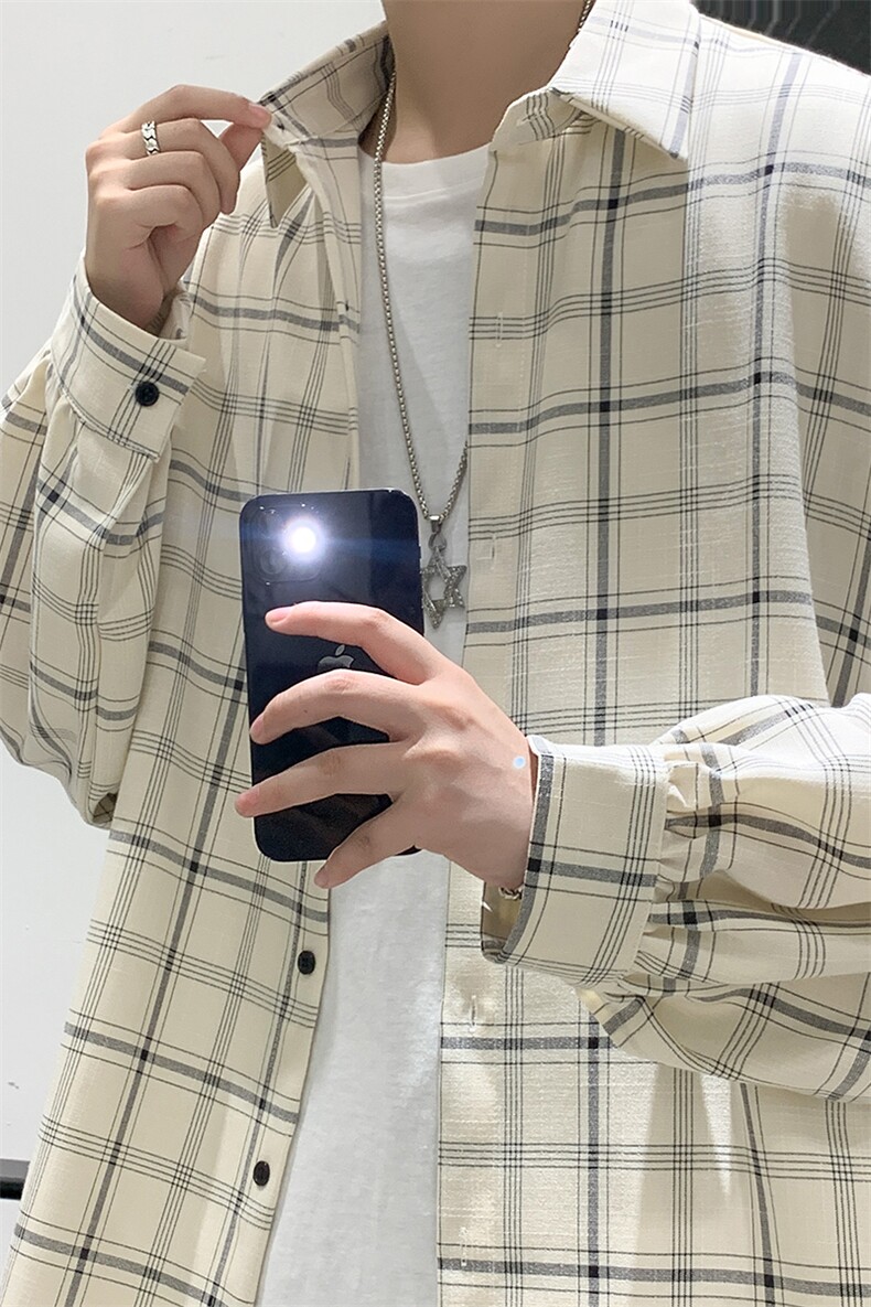 港风宽松格子衬衫男CC46-P45,男装衬衫,电商D312-1