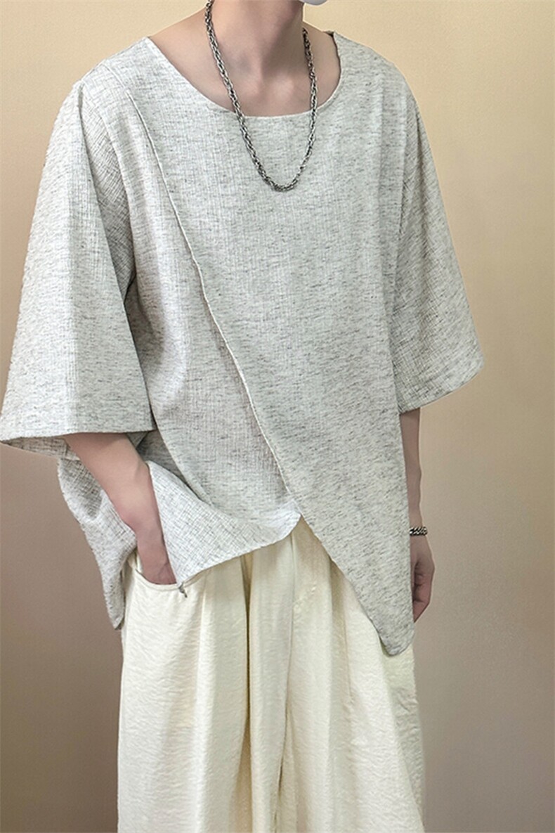 2025现货设计感亚麻短袖T恤宽松休闲棉麻透气上衣A351-AT2559-P48,男装T恤,电商A351