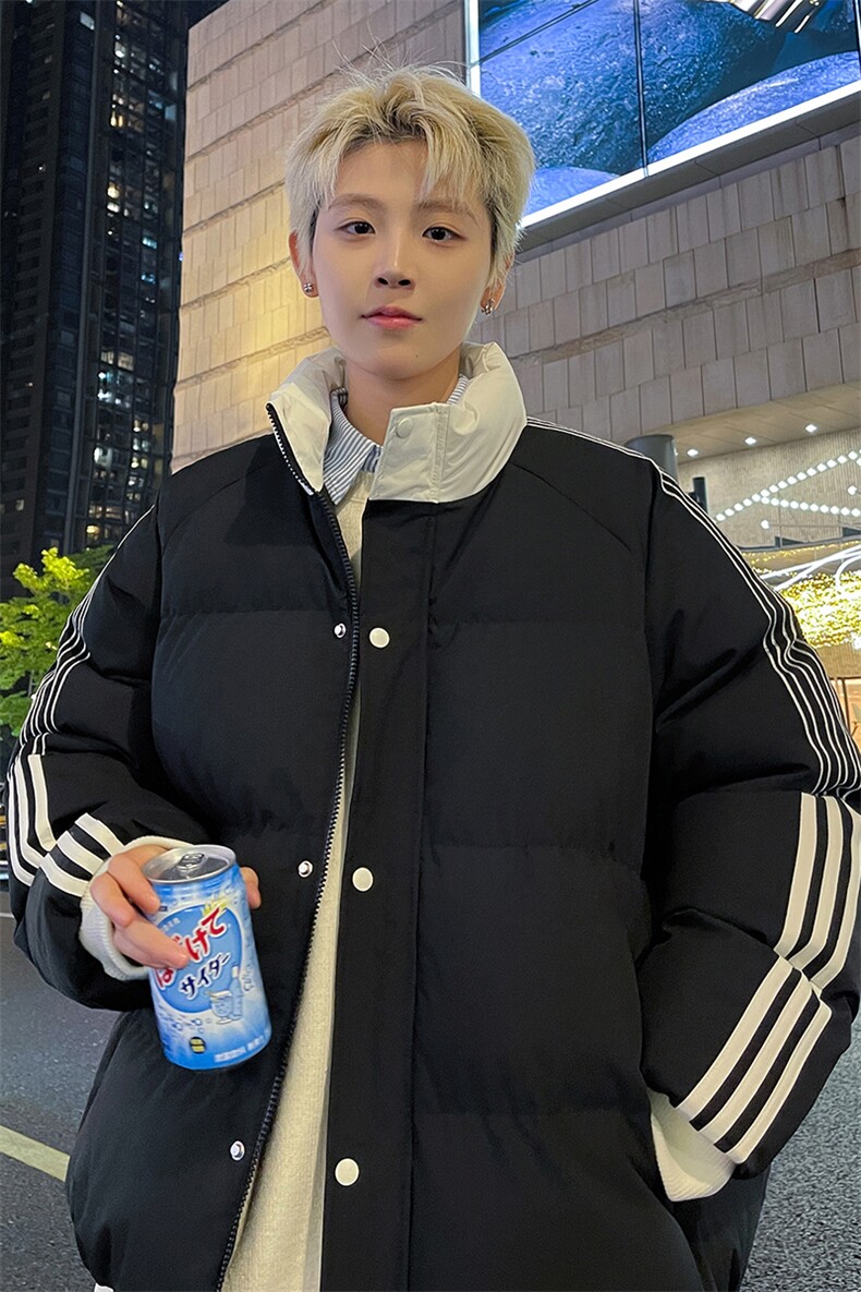 夜景情侣时尚宽松袖边三条杠立领棉衣MY2288特批75控128,男装棉衣,电商A247