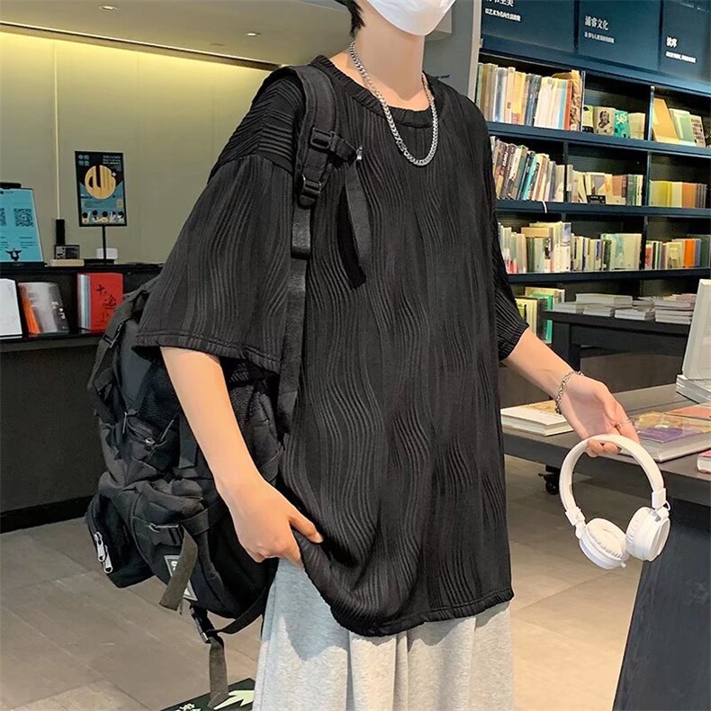 男圆领T恤宽松提花纹短袖T60P32,男装T恤,星座1116-2