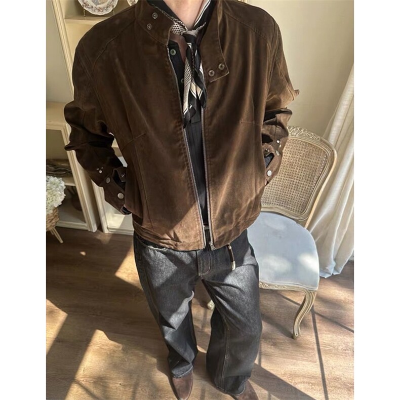 秋季复古美拉德鹿皮绒宽松百搭机车服夹克外套男女LHT2399-P74,男装夹克,星座1008