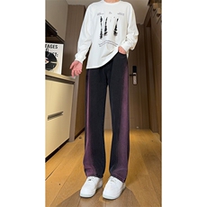 现货黑紫色拼接宽松阔腿直筒撞色休闲牛仔裤男女K5820-P50控78，男装牛仔裤，星座205