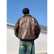 PY08-P90春装中性美式刺绣夹克复古情侣皮衣休闲宽松外套男，男装夹克，电商B327