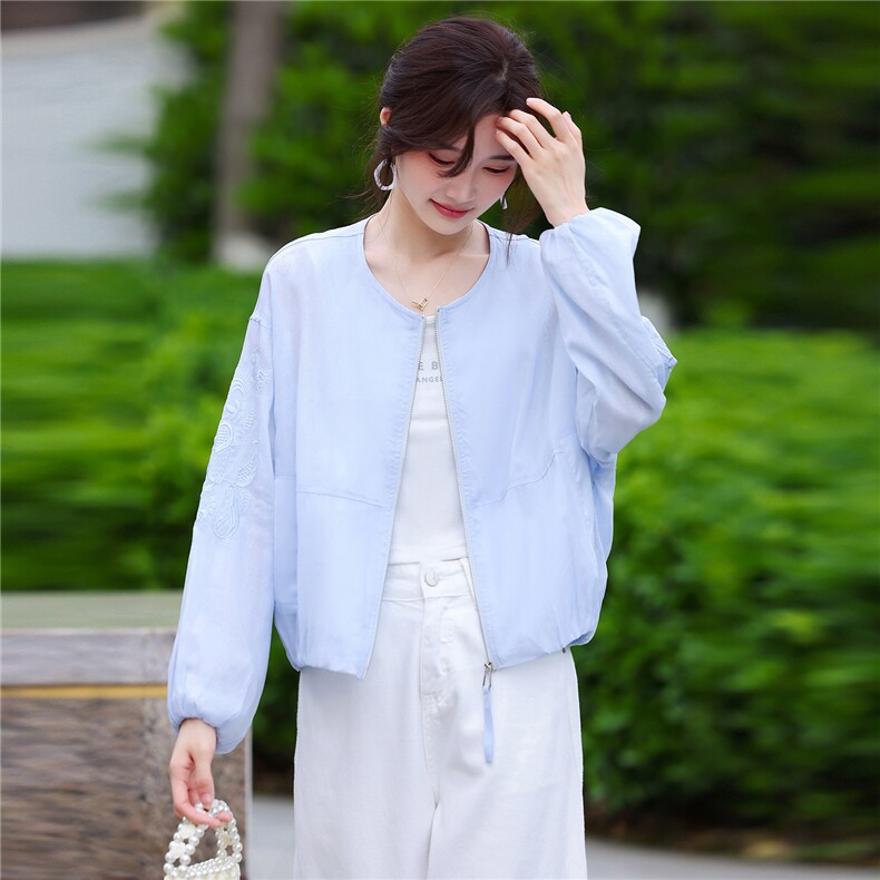 2026夏季新款时尚宽松百搭减龄刺绣轻薄外套,女装短外套,深水步
