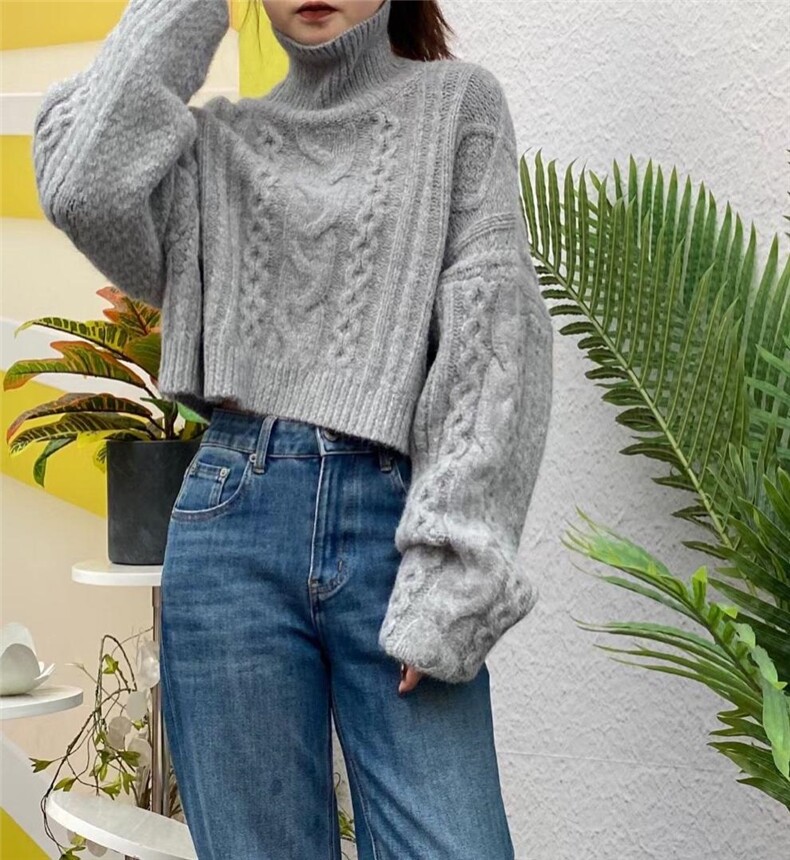 短款高领毛衣羊毛，女装针织衫/毛衣，SMOOTH