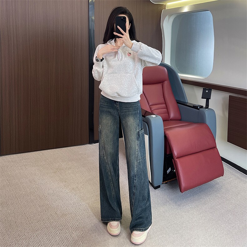 慵懒显瘦连帽卫衣阔腿衣牛仔裤两件套,女装套装/套裙,江南