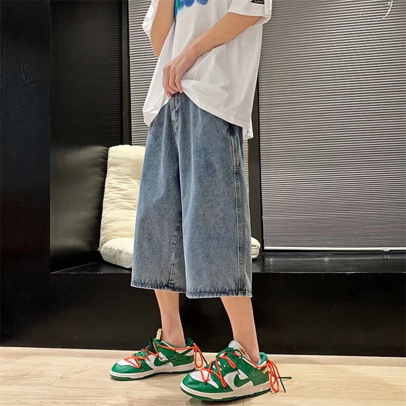 夏季港风宽松牛仔七分裤宽松阔腿裤直筒牛仔裤男1008-D3010-p40,男装牛仔裤,星座1008-1