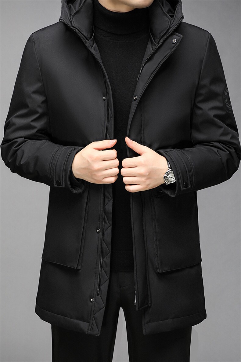 羽绒服男中长款21冬季新款休闲连帽外衣纯色男装外套GR69178-P315,男装羽绒服,电商B212（原钱塘6029）