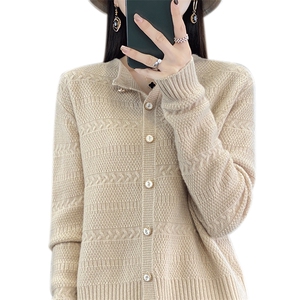 连帽100%羊毛开衫女秋冬新款带兜针织毛衣帽衫外套宽松羊绒衫上衣图片